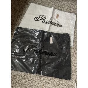 100% Pashmina Silk Scarf LOT (Set of 2) Black White NEW